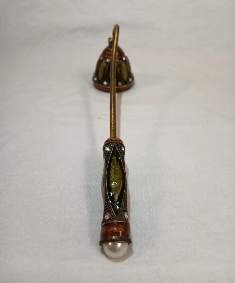 Vintage Cloisonne Brass Green Enameled w/Rhinestones Candle Snuffer 6.5" - Image 2 of 4