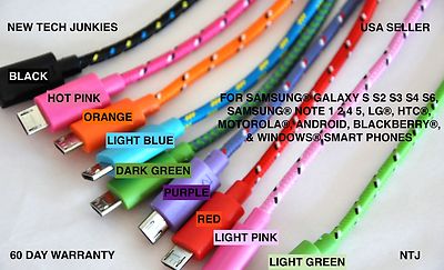 NTJ 6ft Braided Micro USB power cord Charger Cable for samsung s6 s6+ s7 HTC LG