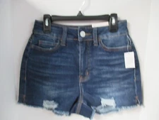 SO Juniors'  CURVY SHORTIE  HIGH-RISE  Shorts FRAYED HEM  DARK    S Z3/26  NWT