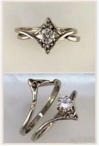 Art Deco 0.60ct Vintage Round Moissanite Engagement 925 Silver Bridal Ring Set