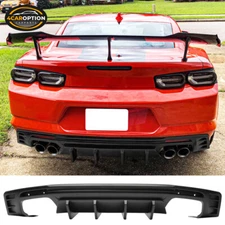 Fits 16-24 Chevy Camaro LT SS Ikon Rear Bumper Lip Diffuser Matte Black PP 3PCS