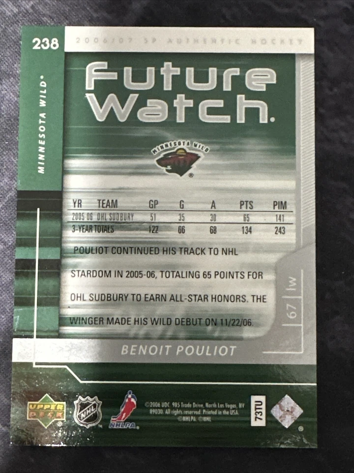 2006-07 SP Authentic Future Watch 238 Benoit Pouliot Minnesota Wild - Image 3 of 3