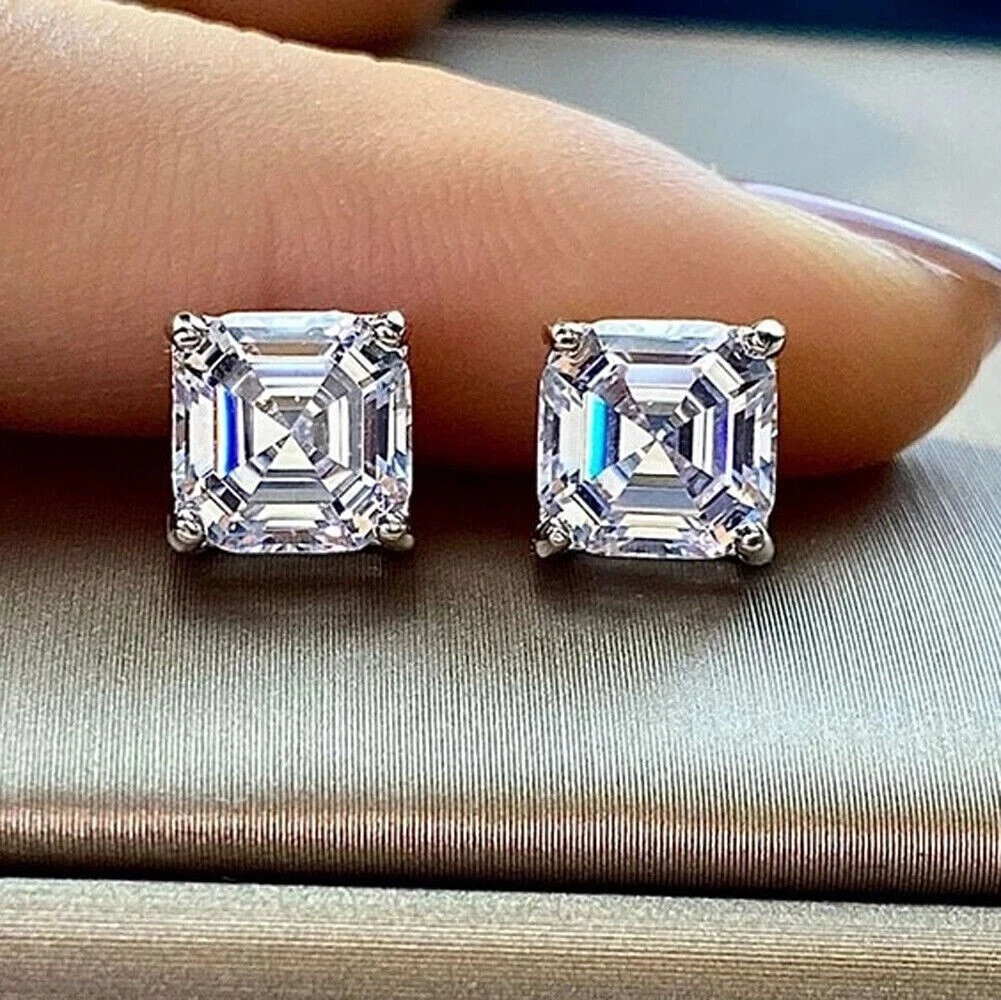 14K White Gold Stud Earrings, Sapphire Earrings, 14K White Gold Studs 14K White Gold / 7mm / Push Back