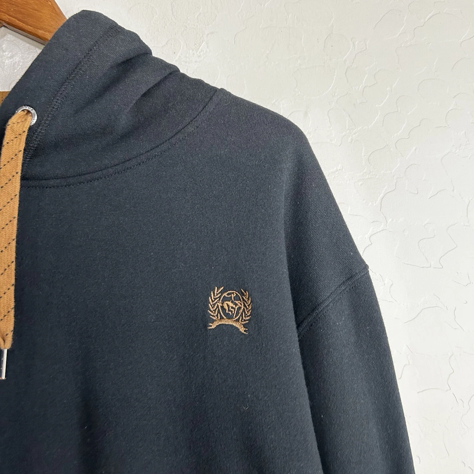 VETEMENTS Cinch Felpa con Cappuccio Uomo XXL Felpa Nera Marrone Western Abbigliamento da Lavoro Logo Coulisse