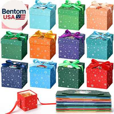 60 Pieces Christmas Gift Boxes with Lids Small Squared Boxes with Ribbon Xmas 4X