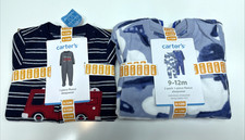 NWT 3pc Lot of Carter's Fleece Sleepers Size 9-12M Firetruck/Planes/Moose