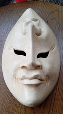 HAND CARVED WOODEN MASK TWO FACED HAPPY SAD COMEDY  TRAGEDY WOODEN MASK