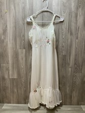 Vintage LAROS Full Sheer Slip Night Dress Gown Applique Flowers Size 38