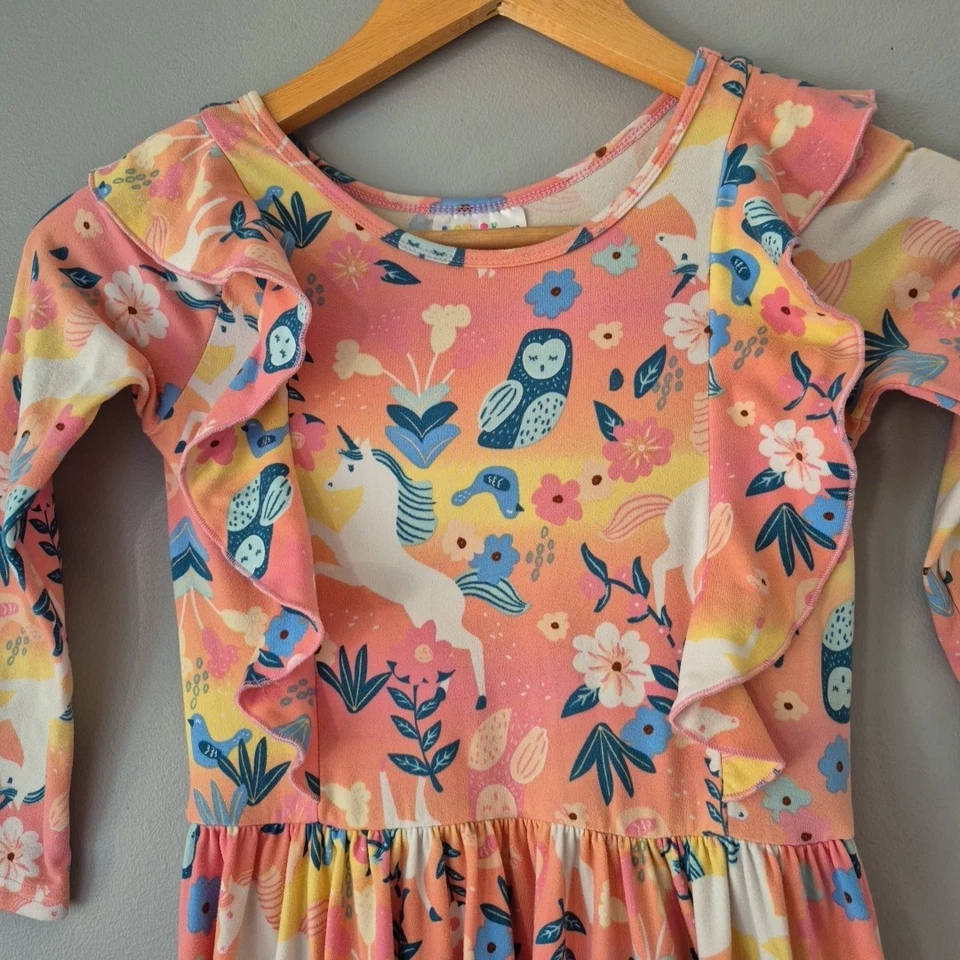 Dot Dot Smile Lot 3 Long Sleeve Ruffle Dresses Butterflies Unicorns Girls 8 -10 - Image 3 of 4