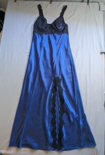 Slip Dress Maxi Blue Satin Lace Long Whimsigoth Pinup Y2K Lingerie Size M