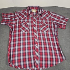 Wrangler Shirt Mens XL Red Plaid Western Cowboy Pearl Snap Short Sleeve