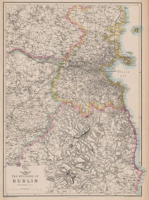 DUBLIN UMGEBUNG. Wicklow Mountains. Eisenbahnen. Irland. WELLER.Dispatch 1863 Karte