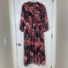 Torrid Womens Burgundy Metallic Floral Chiffon Midi Dress Sz 1X Whimsigoth Fairy