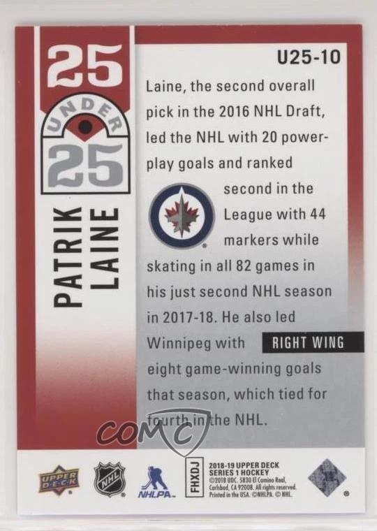2018-19 Upper Deck 25 Under 25 Patrik Laine #U25-10 - Image 2 of 2