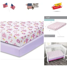 2 Pack Fitted Girls Crib Sheet, 100% Soft Breathable Polyester Baby Sheet, Fi...