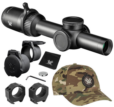 Vortex Optics Strike Eagle 1-8x24 EBR-8 Riflescope w/ PMR Med Rings & Hat Bundle