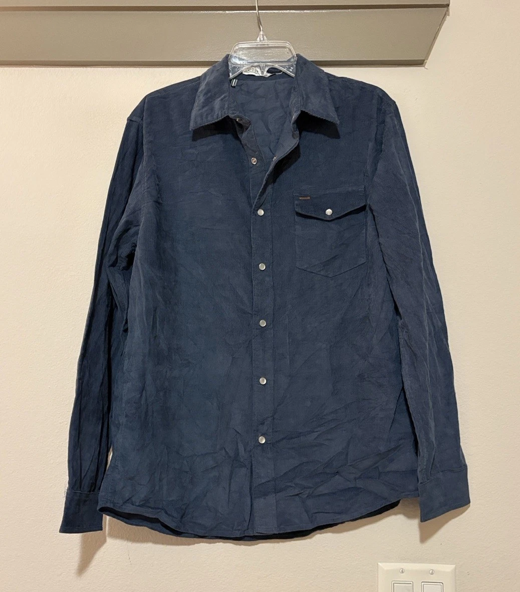Criquet Men’s Corduroy Long Sleeve Pearl Snap Shirt In Blue SZ M NWOT - product detail image 1