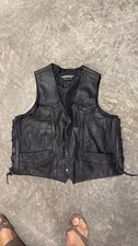 UNIK Men's Black Leather Motorcycle Biker Vest Side Lace Snap Front