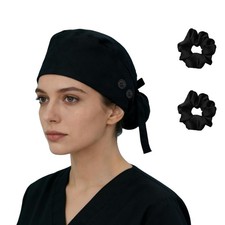 Satin Lined Scrub Cap Women Surgical Nurse Hat Cotton 4 Buttons 78 characters