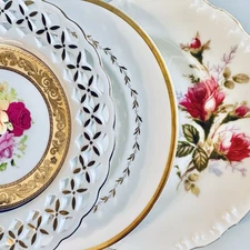 3 Vtg Mismatched China SALAD Luncheon Plates Plate Mixed Floral Pink Gold White