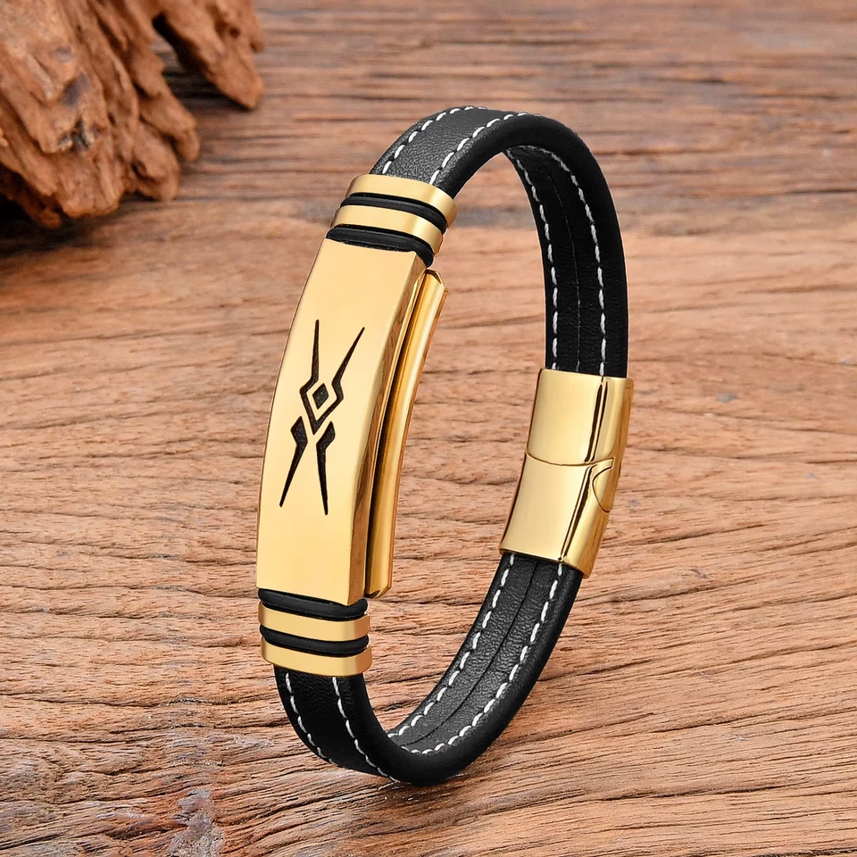 Bracelet En Acier Inoxydable Pour Hommes Corde En Cuir Tressé Multicouche Bijou - Photo 2/4