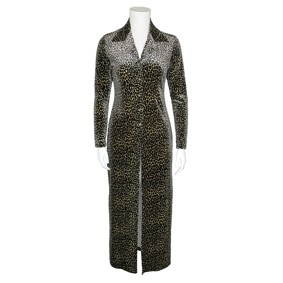 Sz M Vintage Y2K 90's Women's Cheetah Print Velvet Maxi Duster Coat Retro Disco