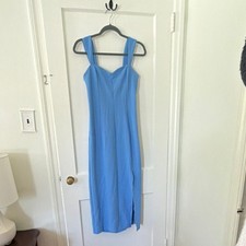 Abercrombie & Fitch Blue Sweetheart Neck Strappy Maxi Dress Side Slit MT Tall
