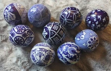 Lot of 9 - Porcelain Carpet Balls - Cobalt Blue & White 3” Decorative Orbs