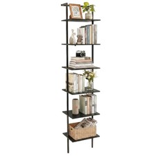 6-Tier Wall Mounted Ladder Shelf, 77" H, Black