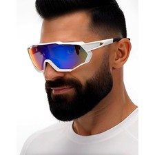 Cycling Sunglasses Men's Sports Windproof UV Protection White Frame Rainbow Lens