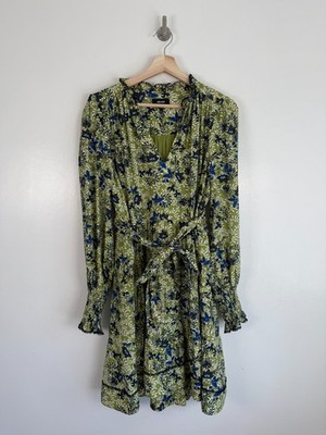 Me+Em Kleid Größe UK 14 grün Blumen Garten Gürtel kurzes Shirt Tee V-Ausschnitt ditsy