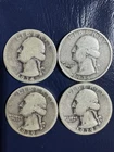 Lot of 4 Silver 1930's Washington Quarters : 1934-1939 - .9 Fine Silver Coins