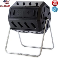 Dual Chamber Tumbling Composter Yard Kitchen Waste Efficient Aeration Easy Use