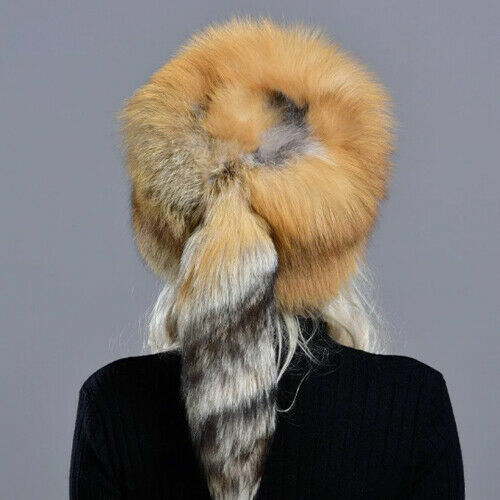 Women Fox Fur Trapper Hat Winter Natural Fur Hat with Tail Women main image 4