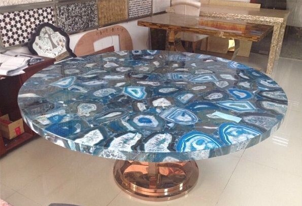 Blue Agate Round Coffee Table 30x30 Handmade Hallway Sofa Table Valentine Gift