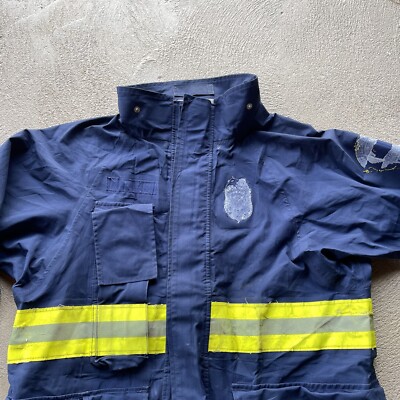 Vintage Firefighter Jacket Mens Large Blue Flame Resistant FR ZIP