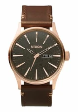 Nixon Sentry Leather Watch | Rose Gold / Gunmetal / Brown