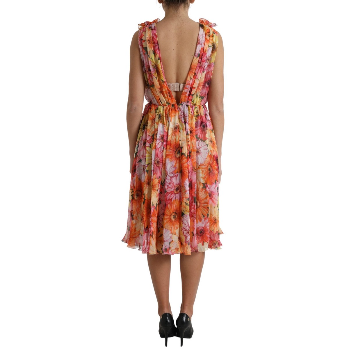 DOLCE & GABBANA Dress Multicolor Sunflower Print Silk Midi