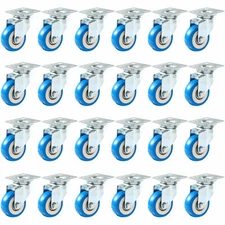 24 Pack Caster Swivel Plate On Blue Polyurethane Wheels 2" size wheels