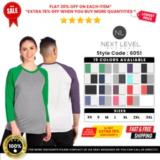 Next Level Apparel 6051 Unisex Triblend 3/4-Sleeve Raglan Comfortable T-Shirt