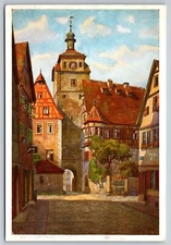 Postcard Art Painting Rothenburg ob der Tauber  Tower Jewish Dance House 29D