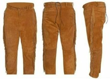 Mens New Brown Buckskin Suede leather Western Hippy Fringes Pants WP-101