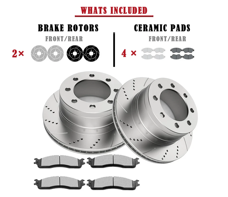 REAR Brake Rotors Pads fit for Dodge RAM 2500 3500 2003-2008 Drilled Slotted Foto 4 de 4