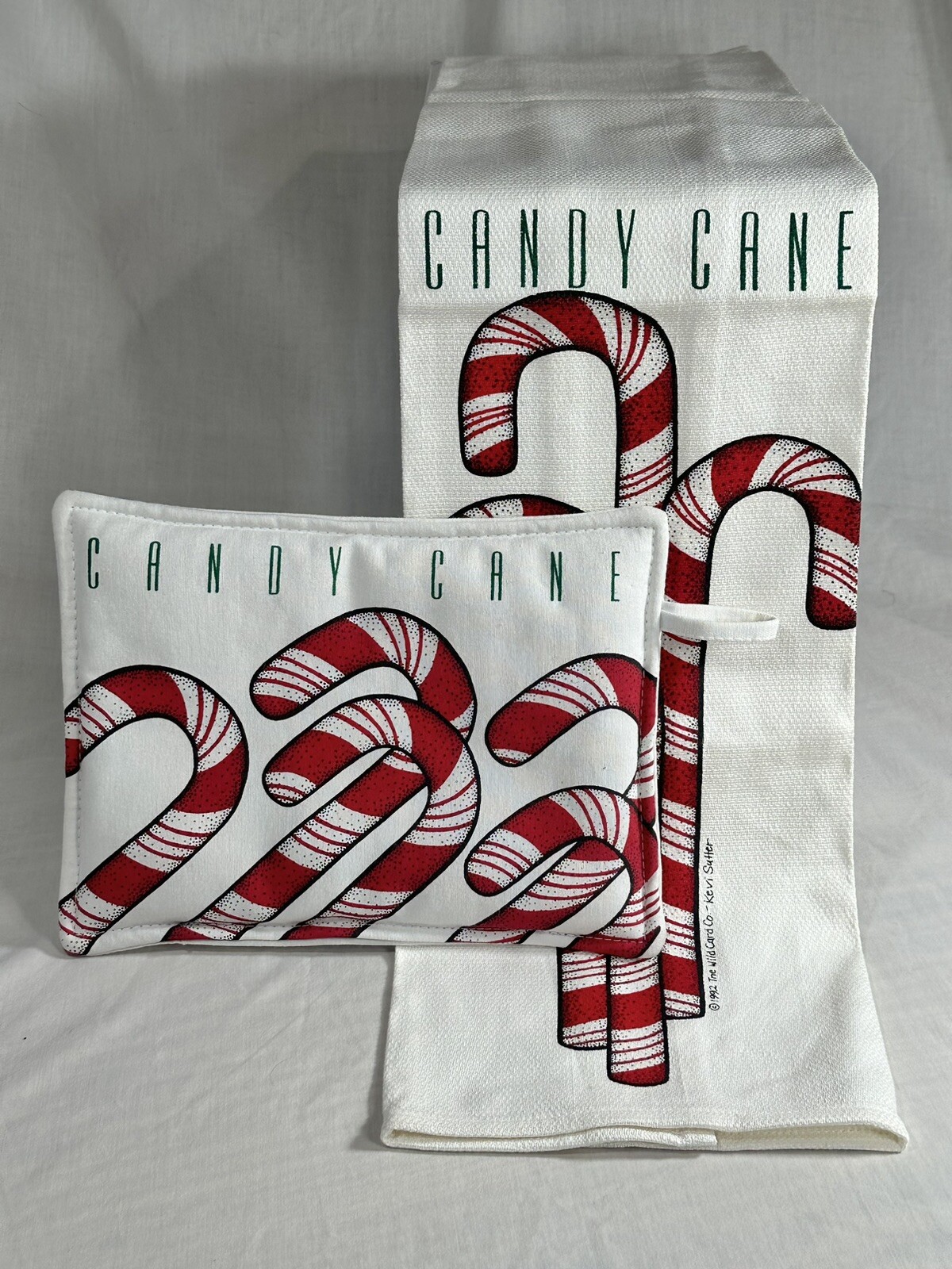 Candy Cane Kitchen Tea Towel & Pot Holder Christmas Holiday Gift Set VTG 1990's