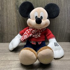 Disney Store Mickey Mouse Plush 17  2015 Christmas Red Snowflake Sweater Scarf