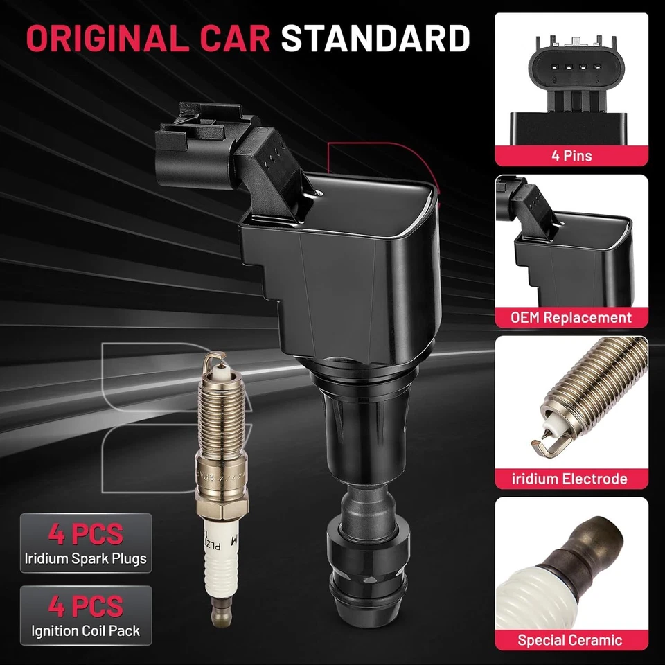 Set of 4 Ignition Coil Pack and Spark Plugs For Chevrolet Malibu 2.4L 2007-2014 Foto 2 de 4