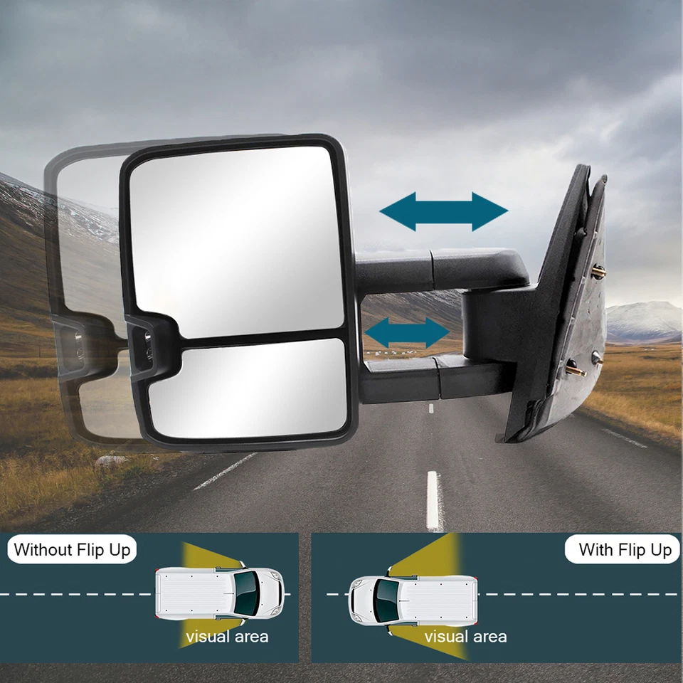 Espejos retrovisores de remolque ajuste manual para Chevy Silverado 1500 2500 3500 2007-2013 Foto 4 de 4