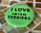 Vtg 1970s I Love Irish Terriers Pinback Button Pin Badge Heart Dog Green 80s!