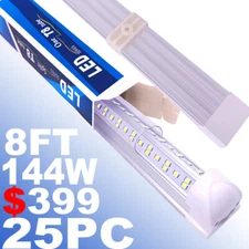 25PACK 8 Foot LED Shop Lights 144W Fixture 8FT T8 LED Tube Light 8' Garage Light