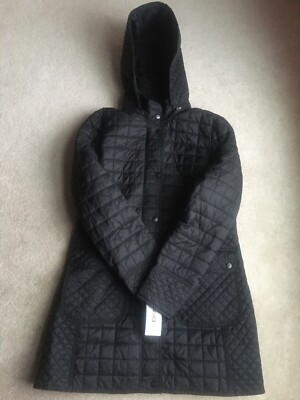 DKNY Women's Quilted Hooded Jacket Coat M Black